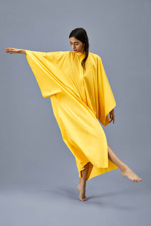 Yellow Kaftan Shirt Dress Contrast Piping
