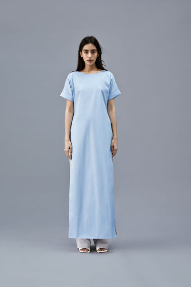 Sky Blue Tunic Short Sleeve Contrast Lining