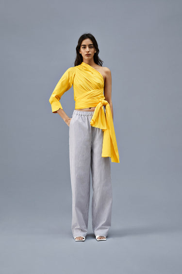 Striped Wide Leg Cotton Trousers