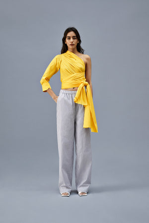 Striped Wide Leg Cotton Trousers