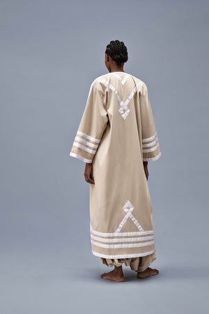 Beige Farwah Coat With Handsewn Ribbons