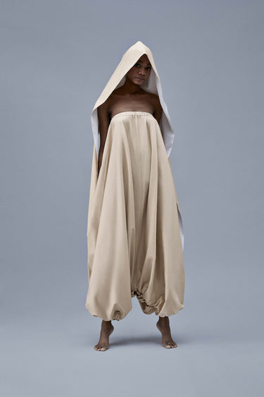 Beige Hooded Scarf Contrast Lining