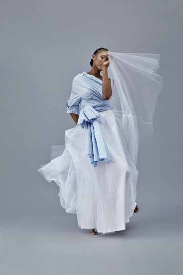 Sky Blue One Sleeve Multiway Wrap Shirt