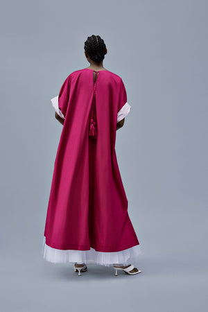 Pink Cotton Kaftan Dress With Pockets Contrast Lining