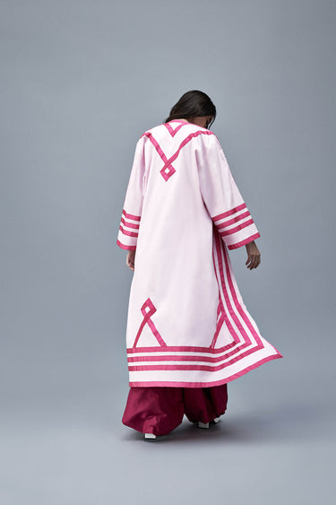 Fuschia Thoub Coat With Handsewn Ribbons