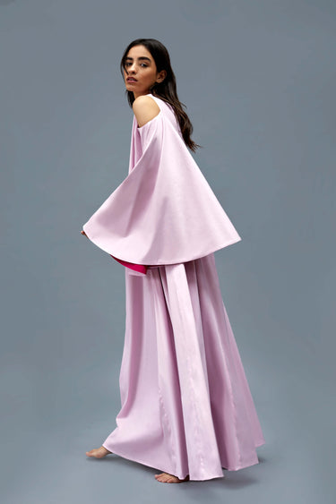 Pink Cotton One Sleeve Dress A Line Cape