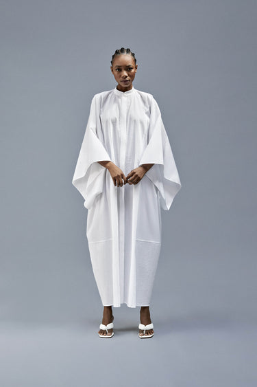 White Kaftan Shirt Dress Contrast Stripes