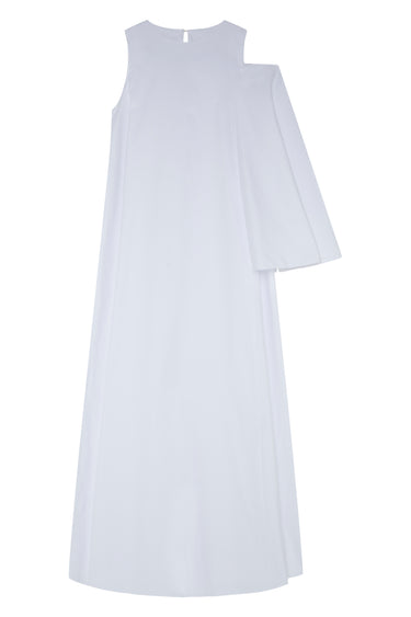 White Cotton One Sleeve Dress A Line Cape