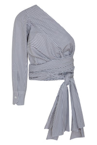 Grey & White Stripes One Sleeve Multiway Wrap Shirt