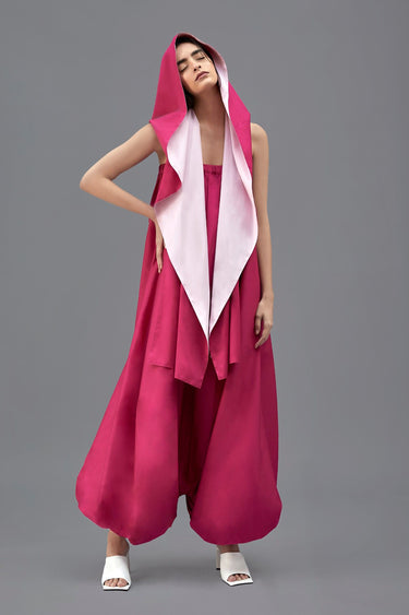 Pink Hooded Scarf Contrast Lining